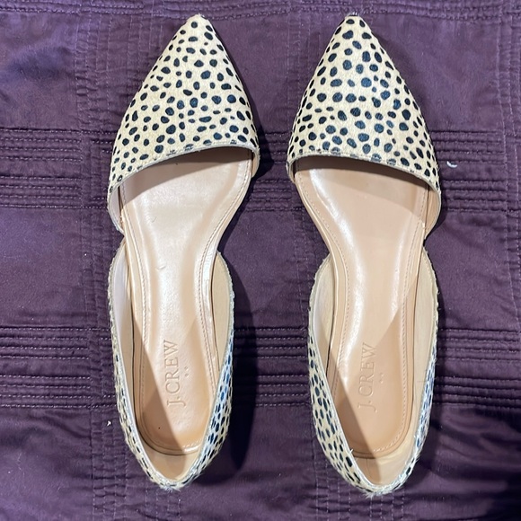 J Crew Factory New Zoe Leopard Calf Hair D'Orsay Flat, Size 8 - Picture 1 of 3